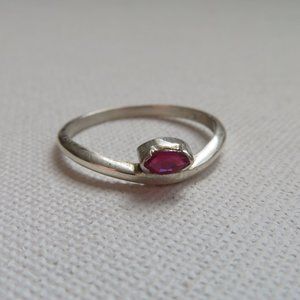 925 Sterling Silver Ruby Faceted Marquise Cut Solitaire Ring Size 8